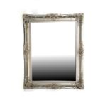 A large modern ornate silver framed bevel edge mirror, 122cms (48ins) wide.