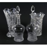 A pair of Victorian cut glass decanters; together with a pair of cut glass vases (4).Condition