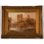 E Nevil - River Scene with Durham Cathedral in the Background - signed lower right, watercolour,