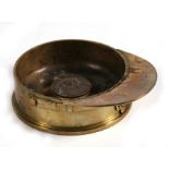 A WW1 Royal Flying Corps trench art officers cap ashtray with a 1915 penny to the centre. 9.5cms (