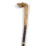 A sectional horn walking stick with horn pony hoof handle, 91cms (35.75ins) long.