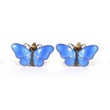 A pair of Norwegian silver and enamel butterfly clip-on earrings, 3cms (1.2ins) wide.