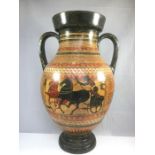 A Greek geometric painted vase decorated with a warrior in a horse drawn chariot, after the antique,