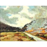 Bill Sly (Modern British) - Malvern Landscape - oil on board, inscribed to verso, framed, 45 by