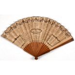 A rare 18th century wood and paper fan depicting the Zodiac, published 22nd December 1788 by I Pike,