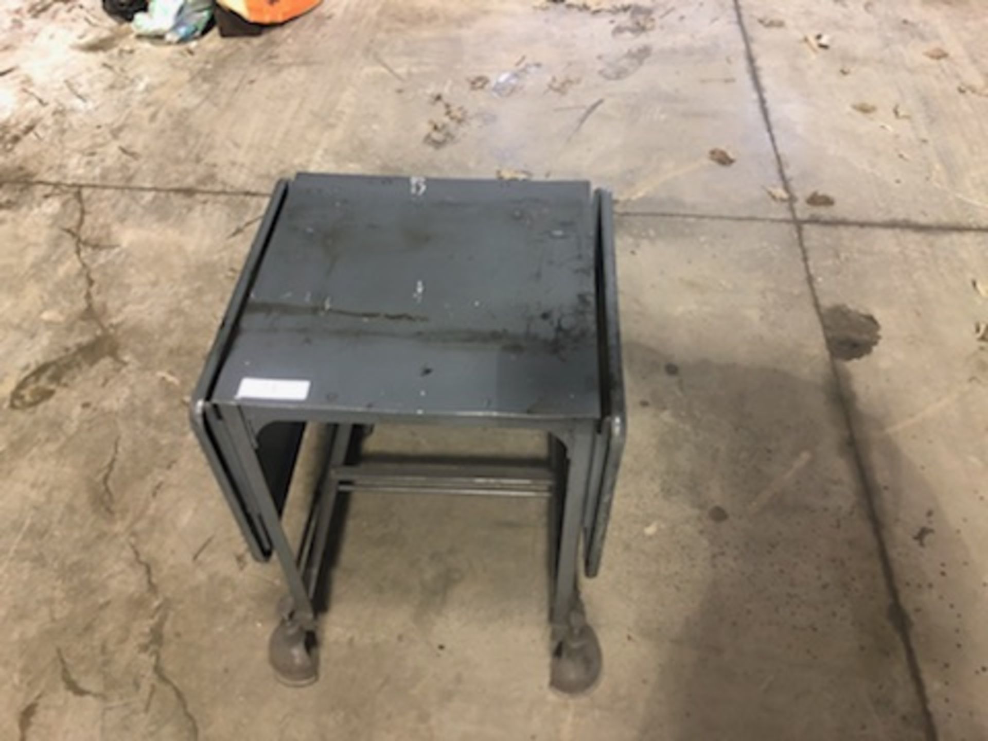 WORK BENCH 17 1/2" X 17 1/2" X 26 1/2" TALL IN LOWERED POSITION 17 1/2" X 46 1/2" X 26 1/2" IN UP