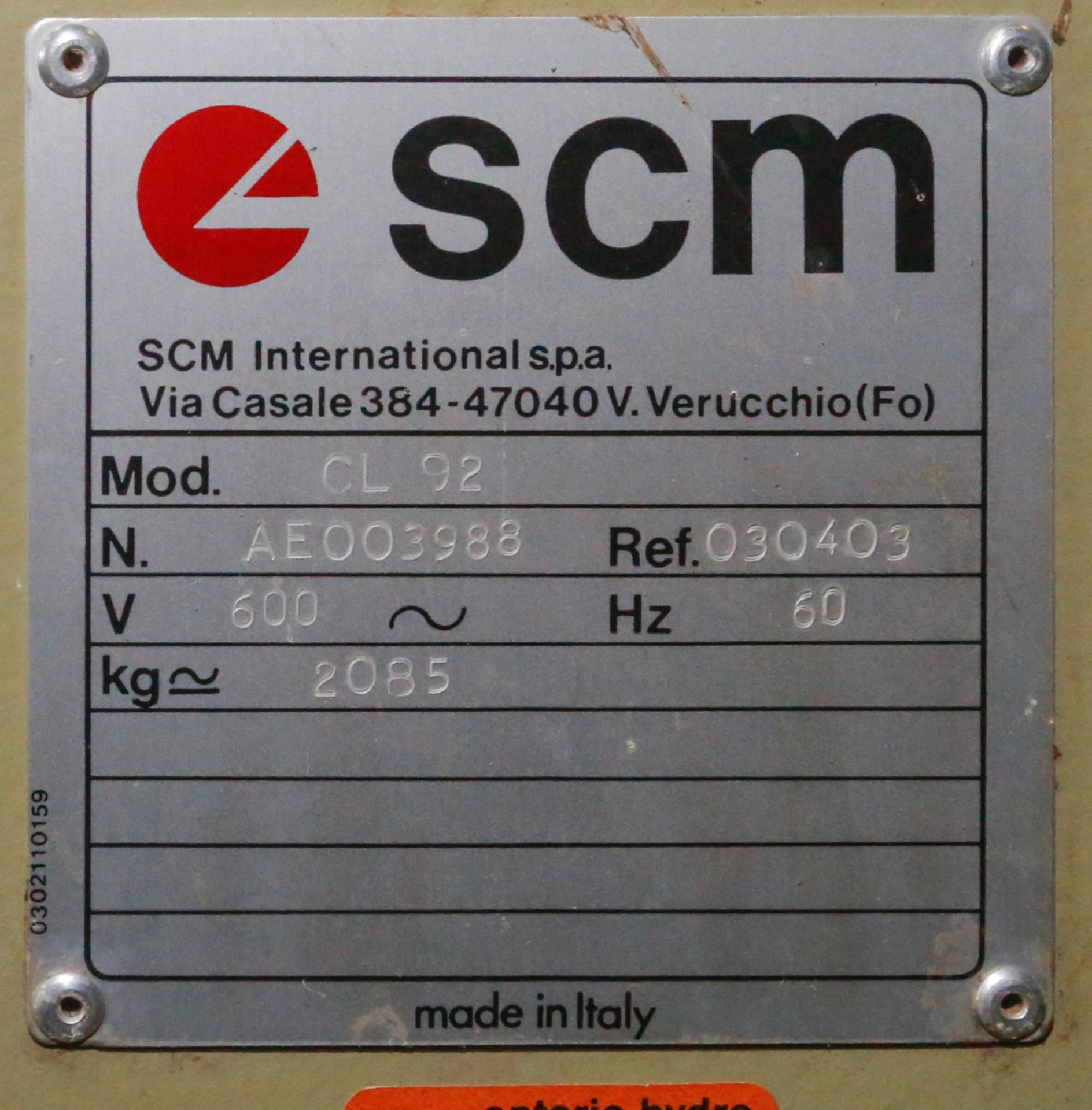 SCM SANDYA WIDE BELT SANDER MOD. CL-92, 2 HEADS, 36" WIDE, 600 VOLTS, S/N: AE00398 / SABLEUSE À - Image 8 of 8