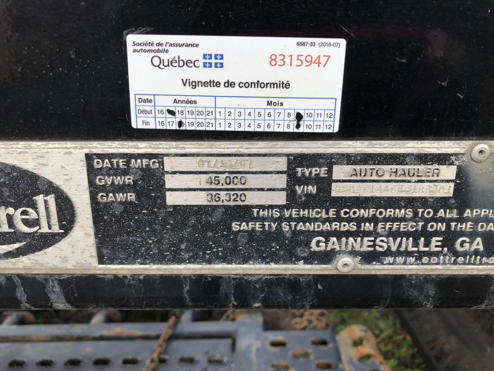 REMORQUE A VEHICULE COTTREL MODEL C-7512, CAPACITE 7 VEHICULES, S/N: 5E0A0144686188301 (2008) - Image 5 of 6