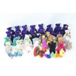 A large collection of Beanie Babies including Princess Diana and various others