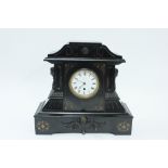 Large French black slate inlaid marble mantel clock, Retailed by G. Wadham, Bath