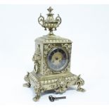 Mid 19th century French mantel clock with fine filt case, enamel dial, striking in a gong