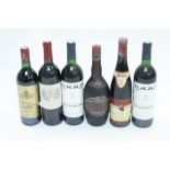 A collection of six bottles of wine to include Baron Philippe De Rothschild, Mouton Cadet, 1992, x2,