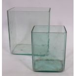 Two heavy glass rectangular containers, 37cm x 28.5cm high