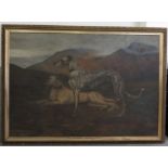 19th Century Scottish School - Two Deerhounds Roderick and Shelia" oil on canvas the dogs depicted