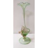 A Venetian glass trumpet form swan vase on circular base, 24.5cm high