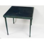 A vintage Vono folding card table, blue painted with lacquer chinoiserie decoration and blue plush