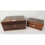 A Victorian rosewood jewellery box with fitted lift-out tray together with a smaller rosewood box