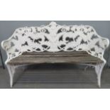 A Victorian cast iron garden seat coalbrookdale style fern pattern, with wooden slat seat, 155cm