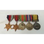 A group of five medals: WWII 1939-45 star Burma Star, DM, WM & Elizabeth II Africa medal with