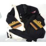 A Royal Navy officers jacket, trousers & white waistcoat, the jacket with medal ribbons