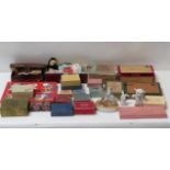 A Bonzo pepperette; assorted empty boxes with original labels, loose postage stamps, cigar boxes &