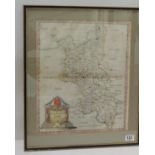 Robert Morden - Buckinghamshire, early hand tinted engraved map, 41.5cm x 35cm