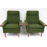 A late 1960's Finnish three piece suite in original green check upholstery