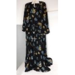 A circa 1920's ladies patterned silk velvet on black silk ground matching dress & jacket, the