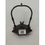 A novelty bronzed metal table lighter in the form of a Chinese type vessel with chicken finial, 18.