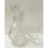 A modern Lalique glass goblet with opaque reeded stem, etched marks in original box & together