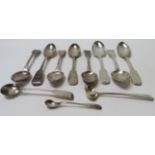 Assorted silver teaspoons & mustard spoons, mainly Victorian, total 5.4ozt