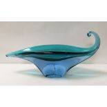 A large Murano blue glass vase of navette form, 50cm wide