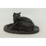 A modern bronze model of a fox after Mexe, the animal lying with head raised, 7cm high