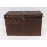 A small metal trunk with side carrying handles & brass plaque to lid engraved "Lt. Col. J. Wingman"