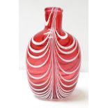 A Nailsea red & white glass flask, 18cm high