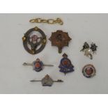 Glasgow 1948; silver & enamel RE sweetheart brooch; RASC cap badge & others