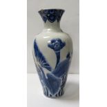 A blue & white baluster vase painted with butterfly & lotus decoration, unmarked, 37.5cm high