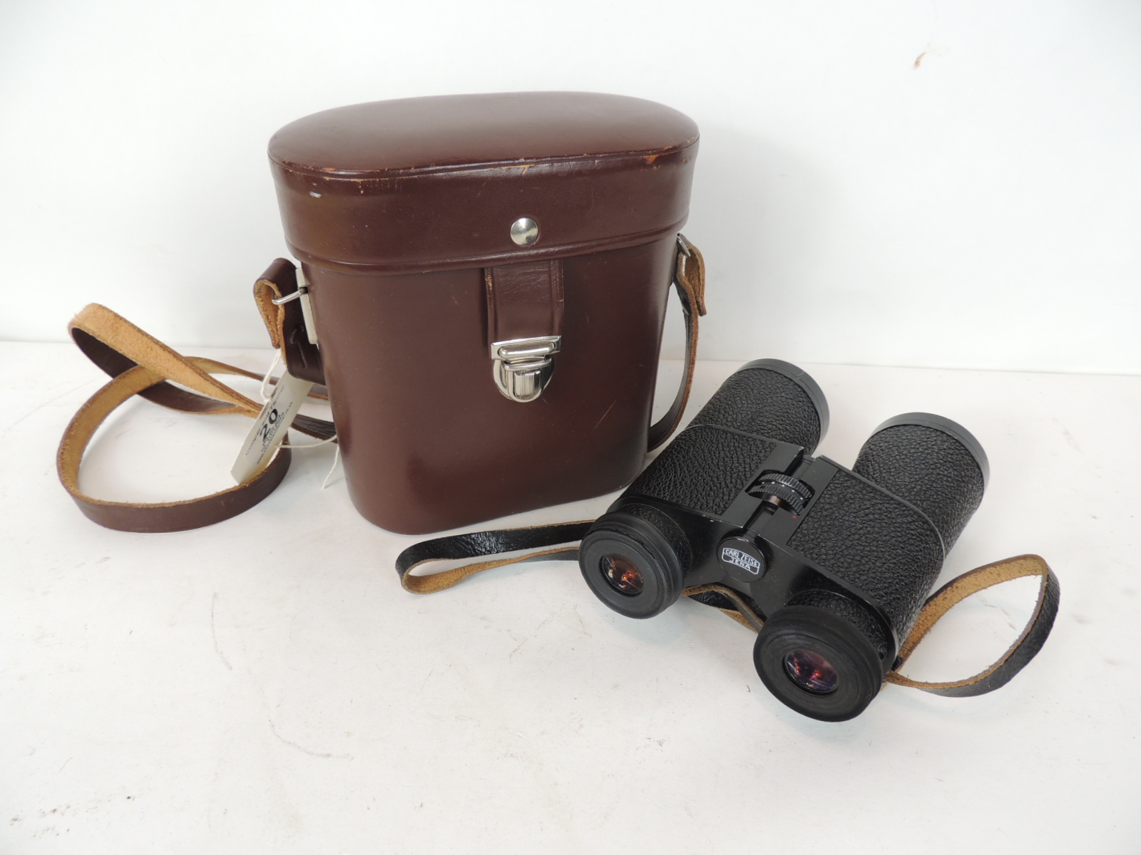 A pair of Carl Zeiss Jena binoculars in original brown leather carrying case