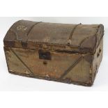 A 19th Century dome topped hide covered trunk with brass studds & side carrying handles
