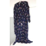 A circa 1930's ladies dress & matching jacket in floral dark blue material, the dress with high