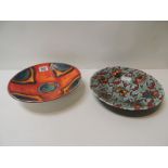 A Poole Pottery Peacock pattern bowl 27cm diameter together with another Poole shallow bowl with