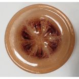 A Kora shallow glass bowl with 'crackle' effect in amber, dark brown, 30cm diameter