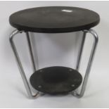 A circular tubular metal & black plastic occasional table, 51cm diameter 47cm tall