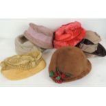 Vintage ladies hats - an open work cap with peak; a circa 1930's broken plush hat, decorative