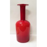 A Holmegaard red cased Gul vase, red with white interior, 36cm high