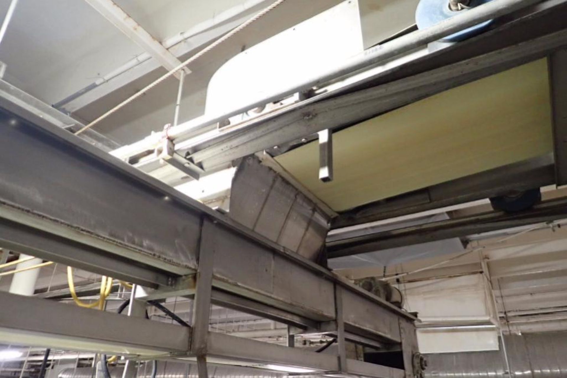 Overhead conveyor, vinyl belt, 45 ft. long x 16 in. wide, SS frame, motor and drive ** Rigging Fee: - Image 4 of 7