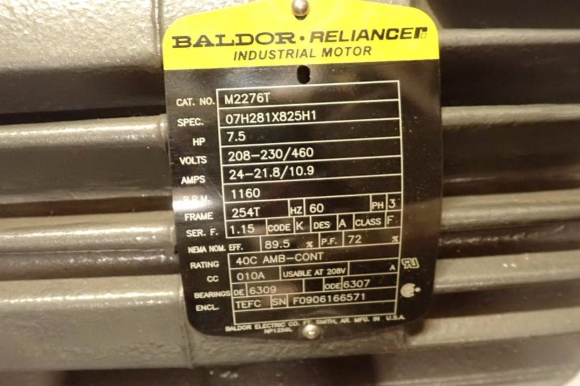 Baldor 7.5 hp motor, 3 ph., Frame 254T, 1160 rpm ** Rigging Fee: $10 ** - Image 2 of 3