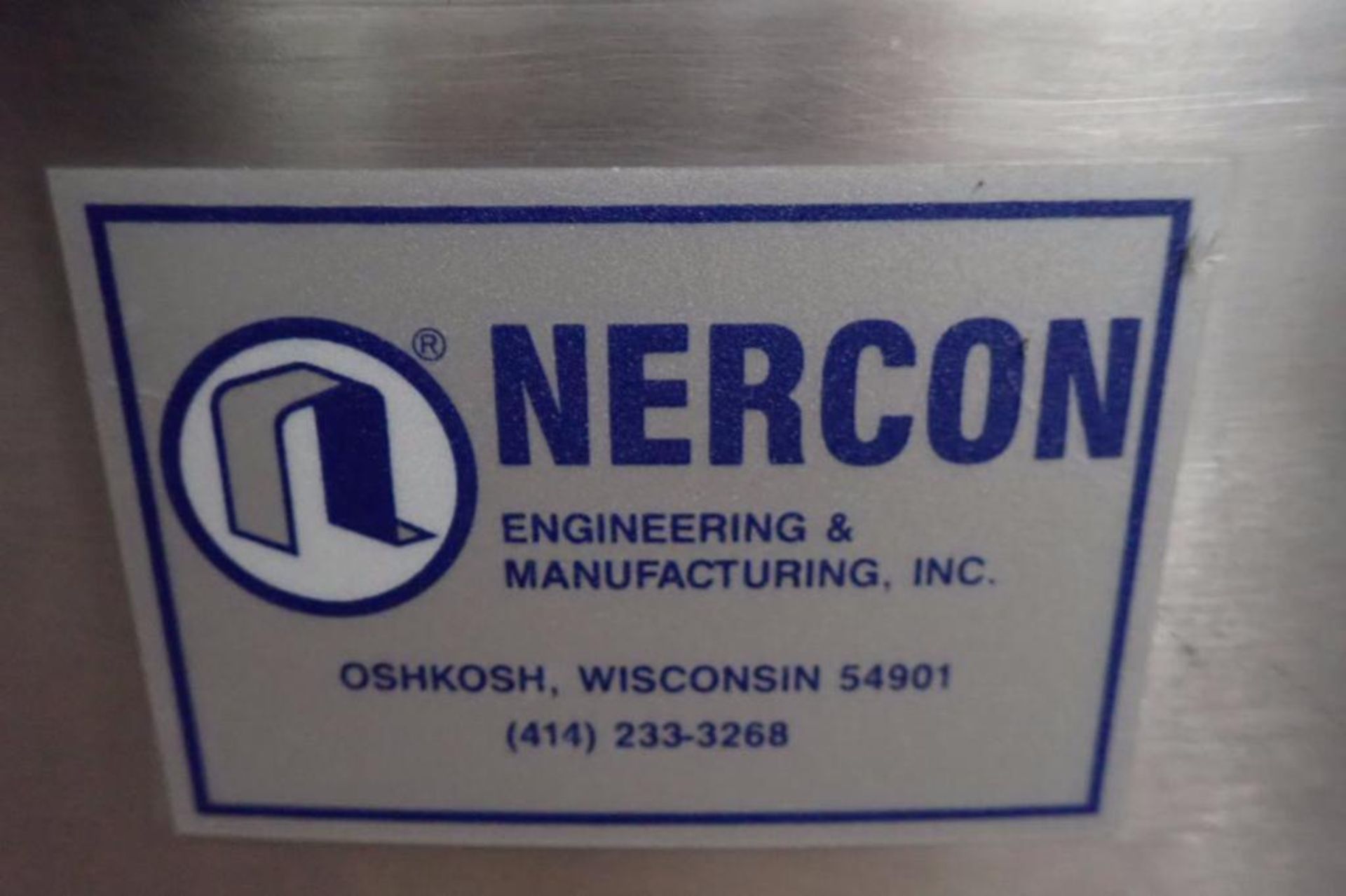 Nercon 180 degree conveyor, table top 7.5 in. wide belt, overall 144 in. long x 108 in. wide, SS fra - Image 5 of 5