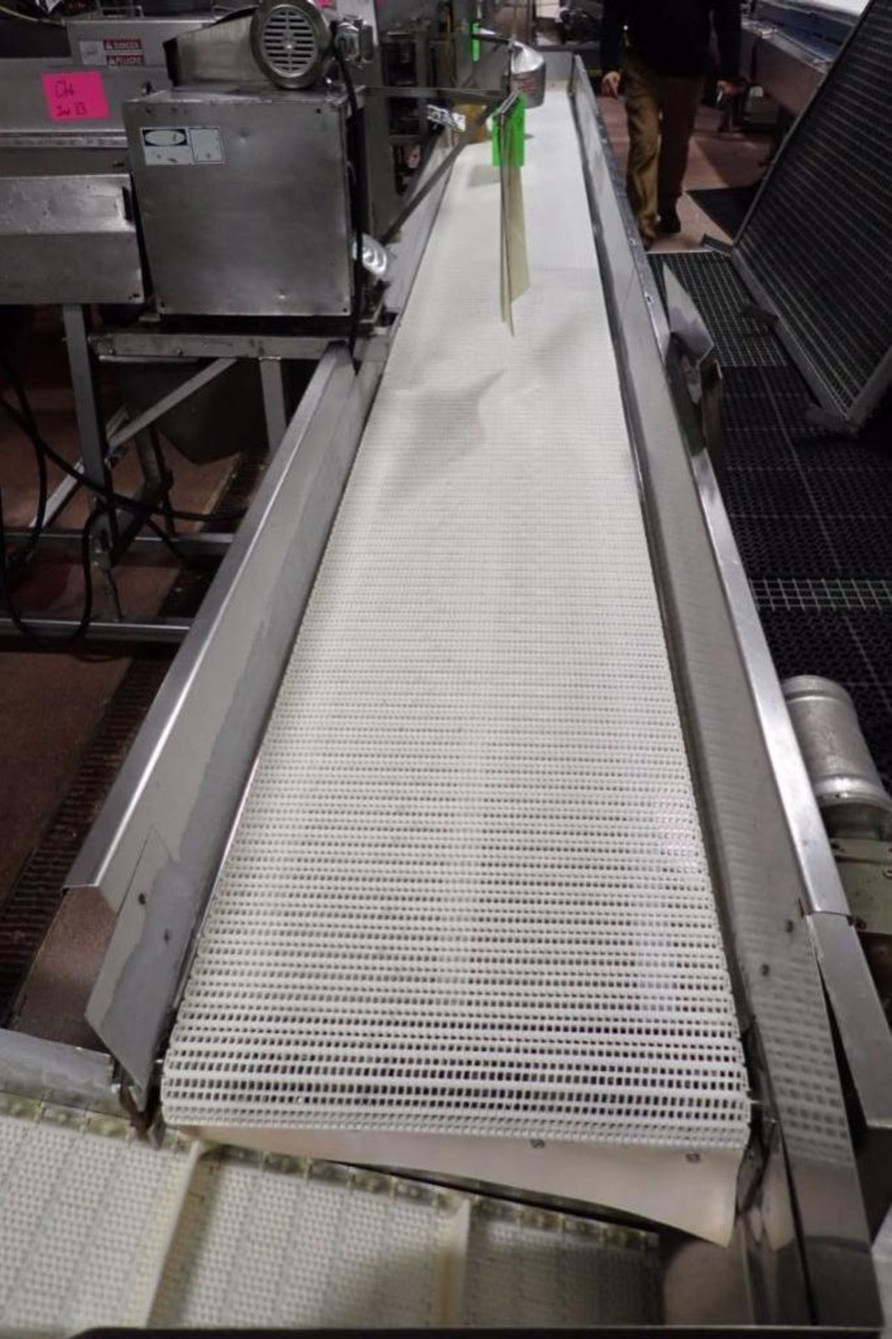 Belt conveyor, plastic belt 24 ft. long x 23 in. wide x 30 in. tall, SS frame, SS washdown motor and - Image 3 of 5