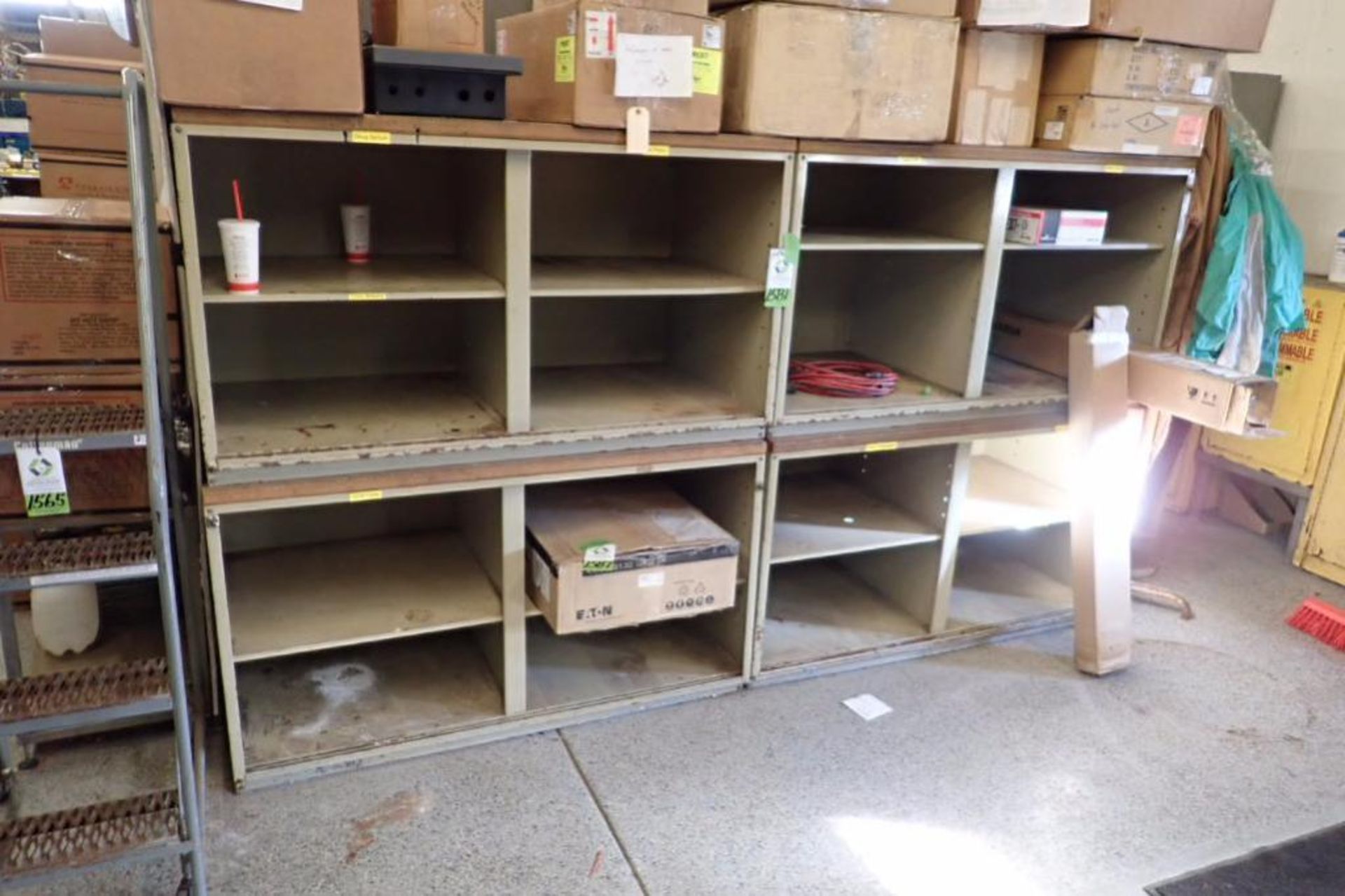 (4) 4-compartment shelves, 60 in. long x 31 in. tall x 30 in. deep ** Rigging Fee: $50 **